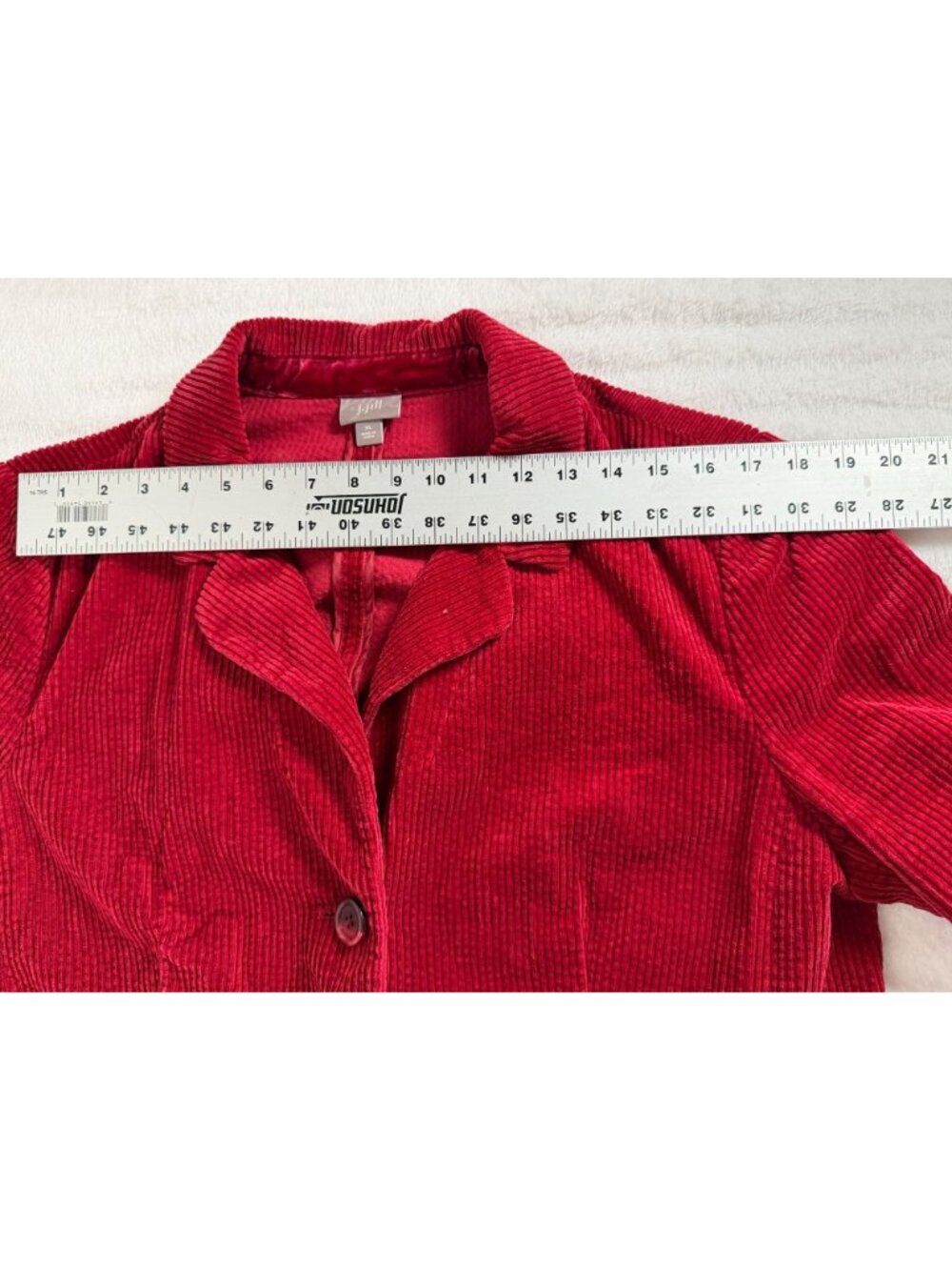 J.Jill Red Corduroy Velvet Trim Long Button Front Blazer Coat Jacket Pockets XL - Picture 8 of 10